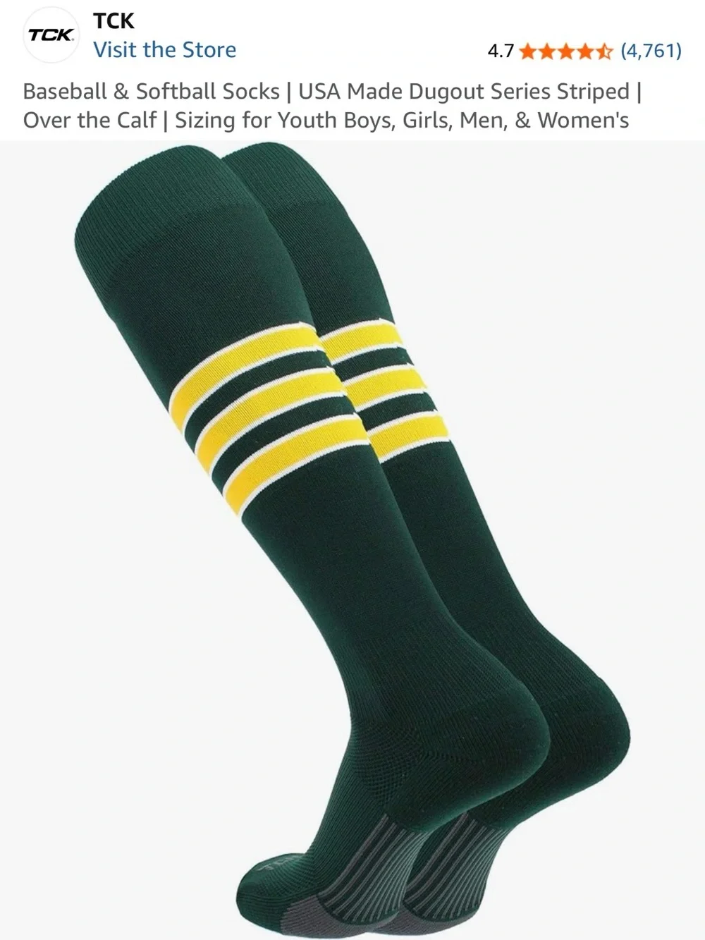 Kids Green Athletic Knee-High Socks with Yellow Stripe Detail - Picture 3 of 4